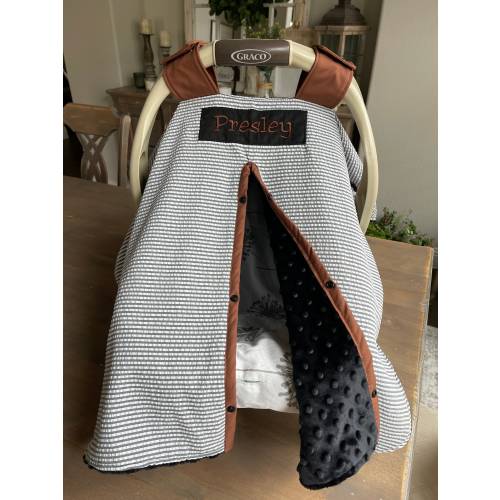 Baby Car Seat Cover - Black Stripe Seersucker   - Baby Boy - Canopy Cover - baby Boy - Cotton Or minky - baby shower gift