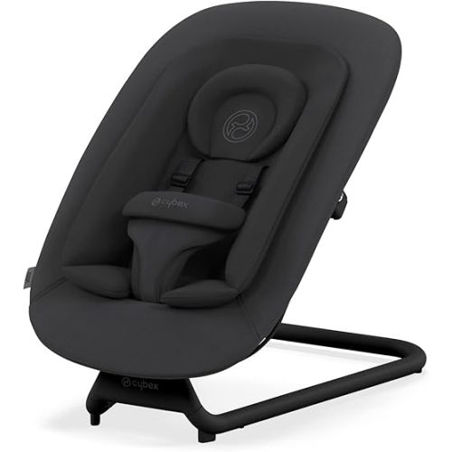 Cybex Lemo Self-Bouncing Baby Bouncer for Playing and Relaxing with Adjustable Harness and Breathable Mesh Backrest, Comfort Inlay with Head Hugger, and Stand, Stunning Black