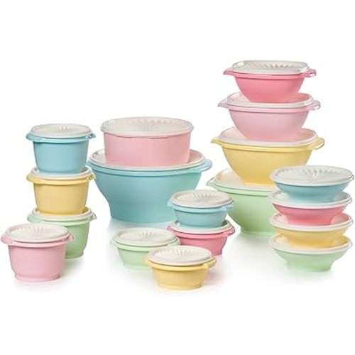 Tupperware Heritage Collection 36 Piece Food Storage Container Set in Vintage Colors- Dishwasher Safe & BPA Free - (18 containers + 18 lids)