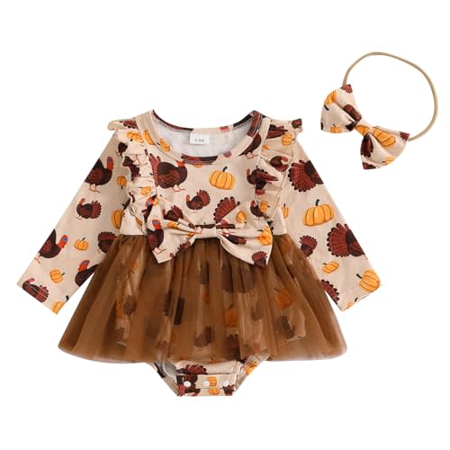Thanksgiving Baby Girl Outfit Infant Fall Romper Dress Turkey Pumpkin Print Bodysuit Tutu Dresses Newborn Clothes