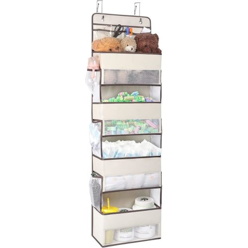 Univivi Over Door Hanging Organizers and Storage Nursery Closet Cabinet Baby Storage with 4 Large Compartments 2 Small PVC Pockets with 6 Side Pockets for Cosmetics, Toys and Sundries (Beige)