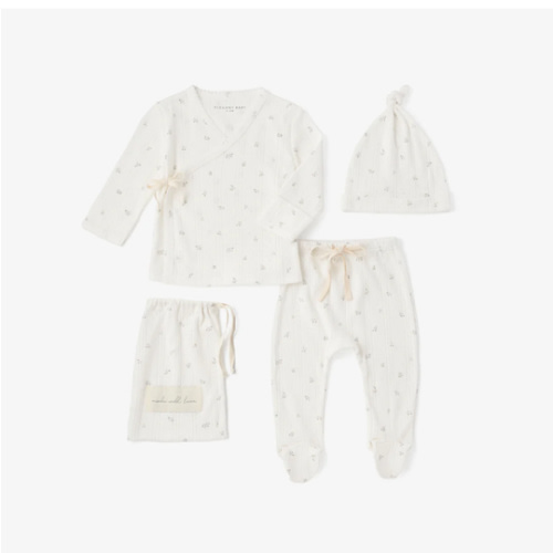 White Floral Organic Cotton Pointelle Layette 2 Pc Gift Set – Elegant Baby
