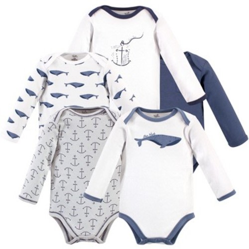 Touched by Nature Organic Cotton Long-Sleeve Bodysuits 5pk, Blue Whale, Size: 3-6 months