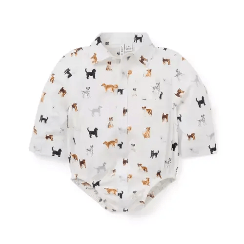 Baby Jet Ivory Dog Friends Baby Poplin Dog Friends Bodysuit by Janie and Jack