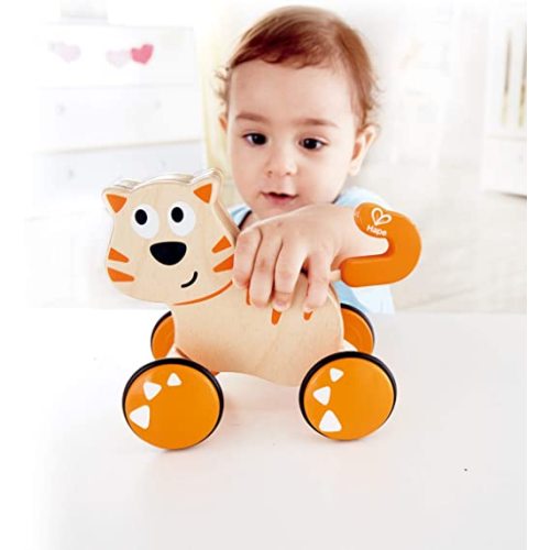 Hape Dante Push and Go | Wooden Push, Release & Go Cat Toddler Toy with Wheels