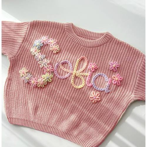 Personalized Baby Girl Sweater, Hand Embroidered Name & Monogram, Customized Baby Girl's Sweater, A Unique Gift Newborn from Auntie
