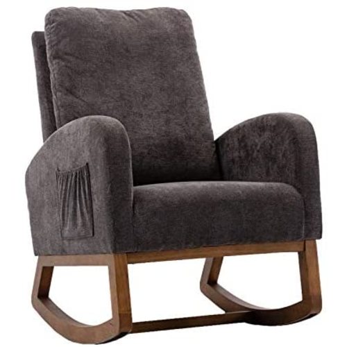 Dolonm Rocking Chair Mid-Century Modern Nursery Rocking Armchair Upholstered Tall Back Accent Glider Rocker for Living Room (Dark Gray)