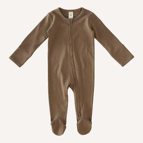 long sleeve zipper footie | shiitake | organic cotton single rib