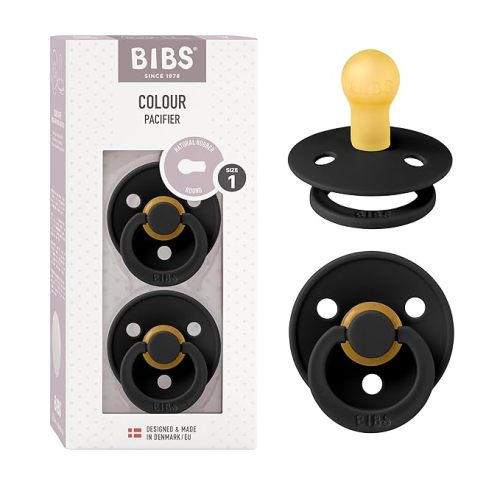 BIBS Pacifiers Colour Collection | Natural Rubber Baby Pacifier | Set of 2 BPA-Free Soothers | Made in Denmark | 0+ Months (Pack of 2) | Black