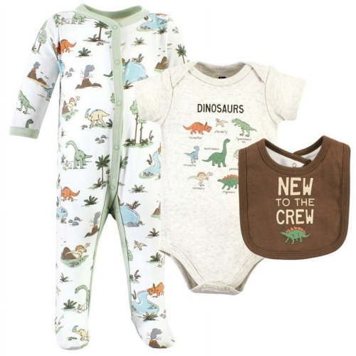 Hudson Baby Infant Boy Cotton Sleep and Play, Bodysuit and Bandana Bib Set, Dinosaur Adventures, Newborn