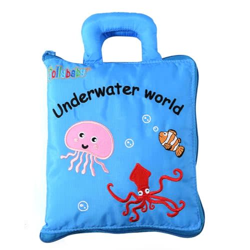 Jollybaby Quiet Book for Toddlers - Montessori Basic Skills Activity Toys - Preschool Learning Soft Travel Toy & Sensory Educational Busy Book for 1-3 Year Old Boys & Girls + Zipper Bag(Wathet)