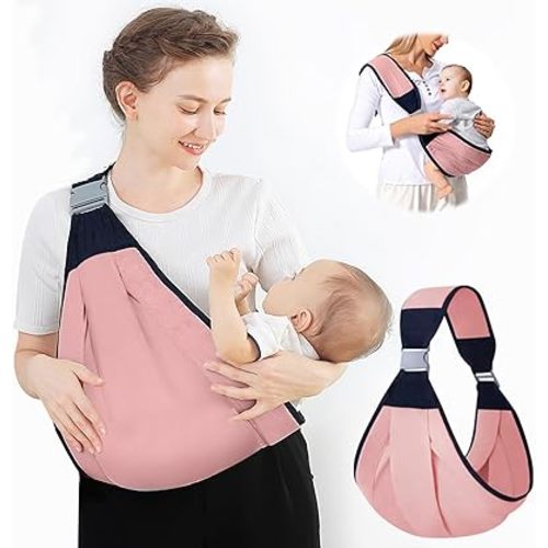 Baby Sling Carrier - Adjustable Half Wrapped Sling Hip Carrier, One Shoulder Labor-Saving, Lightweight Cloth Fabric Baby Holder for Newborn to Toddler Up to 45 lbs (Pink)