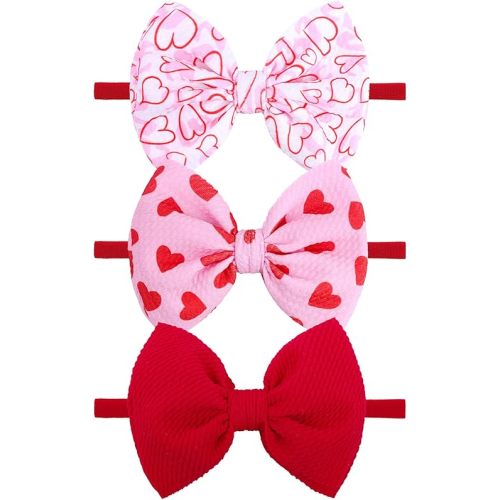 YanJie Bows for Baby Girls Nylon Headband Bows Newborn Headband Baby Hair Bow with Bows Girls Bows and Headband Hair Accessories Infant Toddler Pink Heart