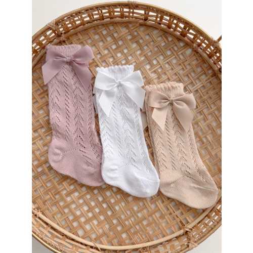 Lace Baby Socks | Knee High Lace Socks with a Bow | Sizes 0-12 & 12-24 months