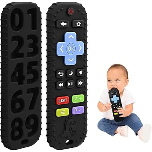 Teething Relief Teethers Toys for Babies Gifts, Silicone Remote Control Baby Teether Bath Toys for Newborn Infant Boy Girl Autism, Food Grade Silicone Sensory Toys (Black)