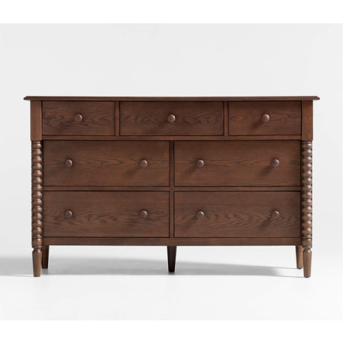Jenny Lind 54" Deep Brown Wood Wide 7-Drawer Kids Dresser