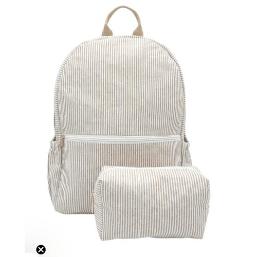 Lullabee Large Taupe Seersucker Backpack - Free Pouch