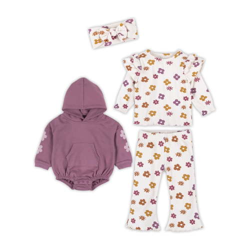Little Star 100% Organic Cotton 4 Piece Baby Girl Outfit Set
