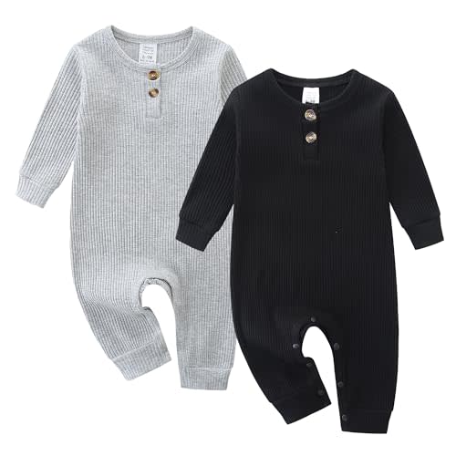 Baby Boy Girl Clothes 2 Pack Short/Long Sleeve Snap Closure Romper for Infants