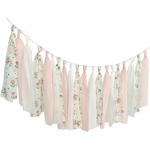 Blush Floral Tassel Garland Pink Hanging Decor for Girls Women Tea Party Decoration Bedroom Wall Nursery Room Birthday Backdrop Wedding Baby Shower Decor 50 Inches(L) X 14 Inches(H)