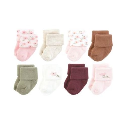 Baby Girls Hudson Cotton Rich Newborn and Terry Socks, Pink Dainty Floral, Months