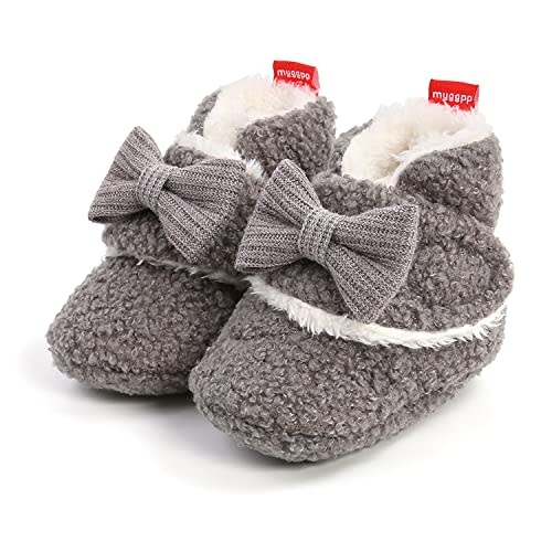 Timatego Newborn Baby Boys Girls Cozy Fleece Booties with Grippers Stay On Slipper Socks Infant Toddler Crib Winter Shoes for Boys Girls