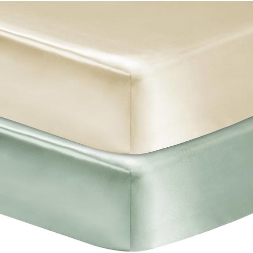 2 Pack Satin Soft Crib Sheet for Baby with Sensitive Hair Silky Baby Mattress Sheet Pink and Violet Unisex 52x28in (Satin Brown & Green)
