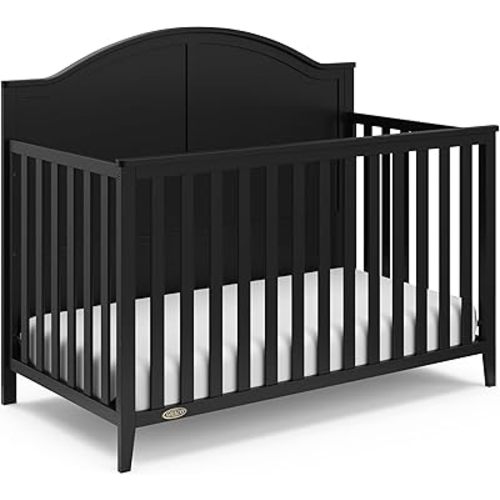 Graco Wilfred 5-in-1 Convertible Crib (Black) – GREENGUARD Gold Certified, Converts to Toddler Bed and Full-Size Bed, Fits Standard Full-Size Crib Mattress, Adjustable Mattress Support Base