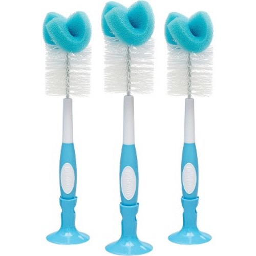 Dr. Brown's Baby Bottle Cleaning Brush, Sponge and Bristle Brush with Nipple Cleaner -3pk - Blue