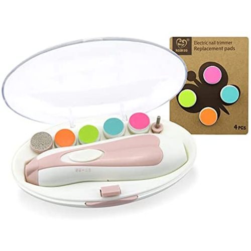 haakaa Baby Nail Trimmer and Replacement Pad Combo - Safe Electric Baby Nail Clipper| Whisper Quiet Nail File Kit for Newborn | Infant Toddler Grooming & Manicure -Toes,Fingernails Care,Polish & Trim