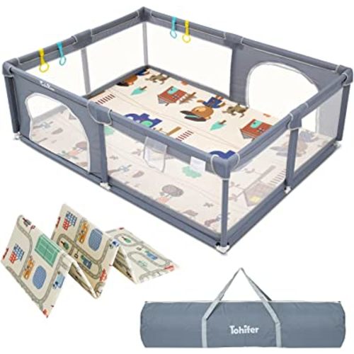 Baby Playpen with Mat, Large Baby Play Yard for Toddler, BPA-Free, Non-Toxic, Safe No Gaps Playards for Babies, Indoor & Outdoor Extra Large Kids Activity Center 79"x59"x26.5" with 0.4" Playmat