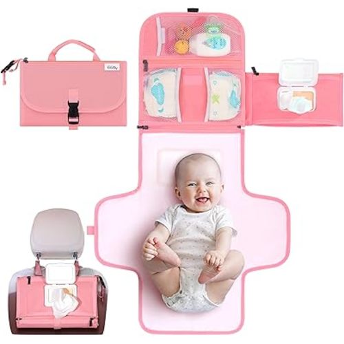 Kopi Baby Portable Diaper Changing Pad - Baby Changing Pad & Diaper Changer Travel Bag, Baby Changing Mat, Portable Changing Pad for Baby - Baby Changing Station, Infant Gift - Pink