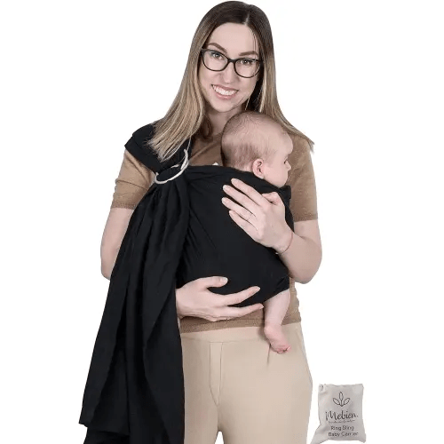 Ring Sling Baby Carrier 100% Cotton Muslin Front and Chest Newborn to Toddler Carrier and Baby Sling (Black)