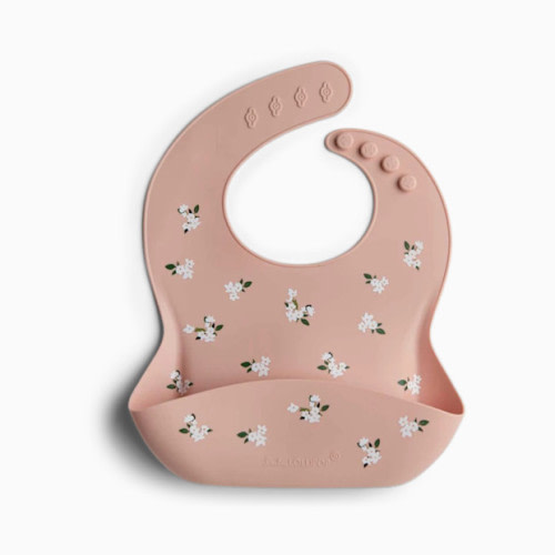 Printed Silicone Bib - White Flowers