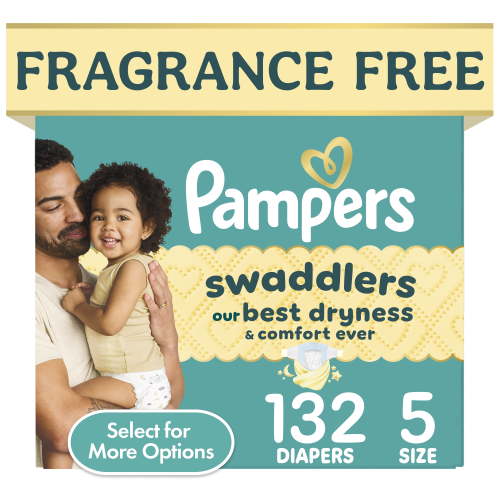 Pampers Swaddlers Fragrance Free Baby Diapers Size 5, 132 Count (Select for More Options)