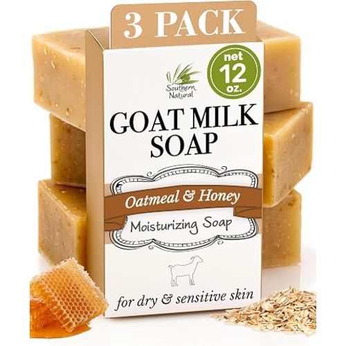 Southern Natural Oatmeal Soap Bar, 3 Pack, Unscented Goat Milk Soap Bars