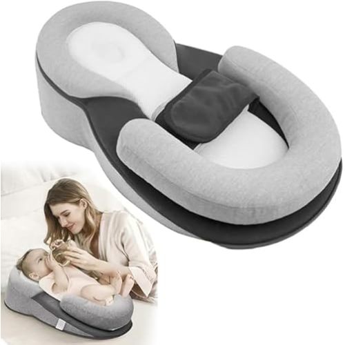 Coussin en coin pour nouveau-né - Coussin de soutien - Coin anti-reflux - Coussin pour l'allaitement et l'alimentation - Réduction des régurgitations avec sangle de sécurité (gris)