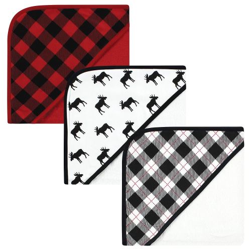 Hudson Baby Unisex Baby Cotton Rich Hooded Towels, Black Moose, One Size