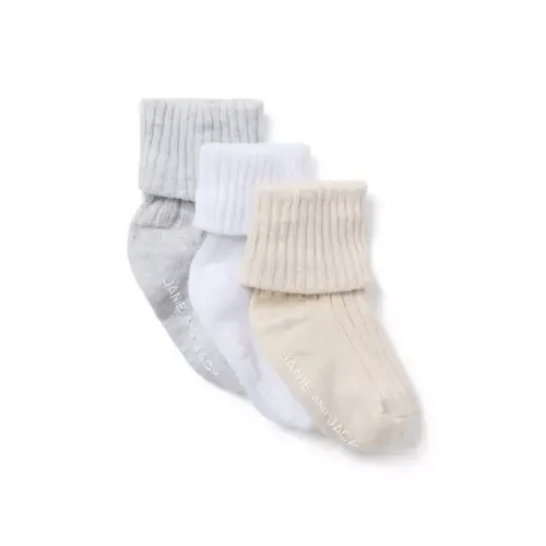 Baby White, Earl Grey Heather And Fluffy Bunny Heather Baby Ribbed Sock Set by Janie and Jack