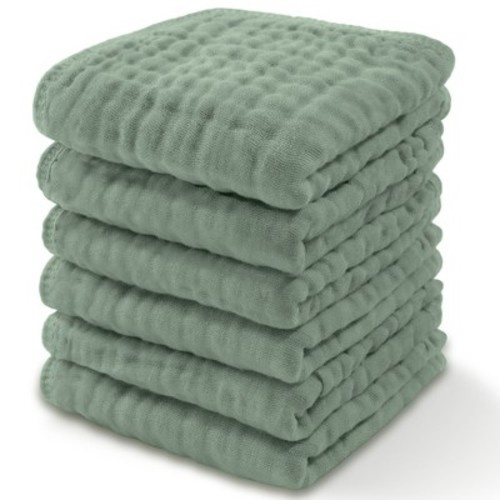 Baby Washcloths Muslin Cotton, Large 10”x10” by Comfy Cubs, Color: Fern, Size: pack of 6