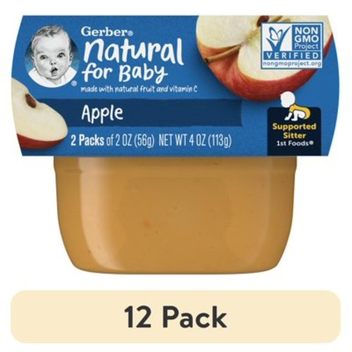 (12 pack) Gerber Stage 1 Baby Food, Apple Puree, 2 oz Tubs (2 Pack)