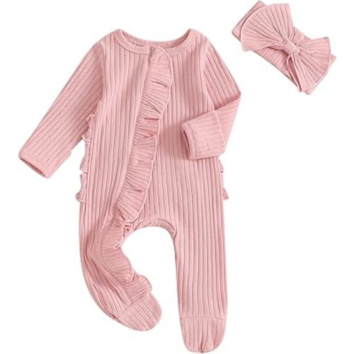 Baby Girl Winter Clothes Newborn Little Sister Going Coming Home Outfit Ruffle Mitten Romper Cute Ribbed Jumpsuit