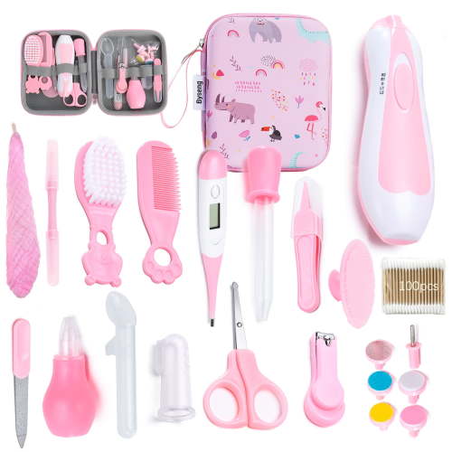 Byseng Baby Healthcare and Grooming Kit, 22 in 1 Safety Newborn Nursery Care Set with Electric Nail Trimmer for Newborn Infant Baby Girls Boys - Pink