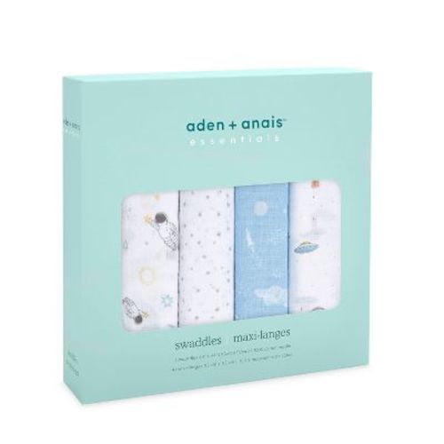 aden + anais essentials 4pk Cotton Muslin Swaddle Blankets - Space Explorers: 44x44 Inches, 200 Thread Count, Outer Space Theme