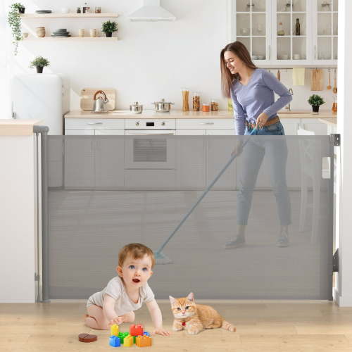 Vomeast Retractable Mesh Baby Gates, Extends up to 71in Wide, 37.4in Tall Safety Dog Gates for Stairs Doorways Hallways(Grey)
