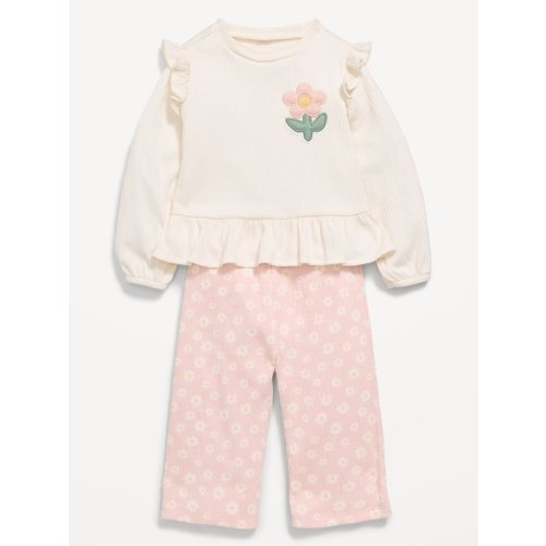 Long-Sleeve Ruffled Top and Wide-Leg Pants Set for Baby
