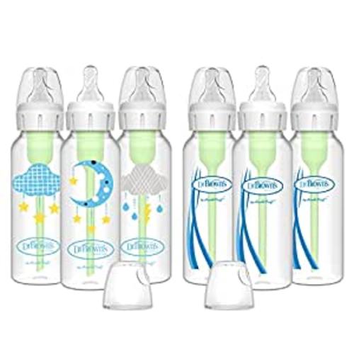 Amazon.com : Dr. Brown’s Natural Flow® Anti-Colic Options+™ Narrow Baby Bottles 8 oz/250 mL, with Level 1 Slow Flow Nipple, 6 Pack, 0m+ Moon/Clouds Gift Set : Baby