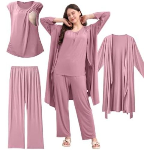 3 PCS Nursing Pajamas Robe Set Maternity Postpartum Pjs Hospital