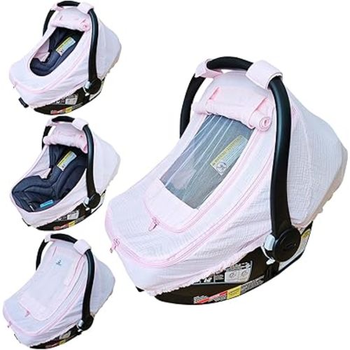 Car Seat Cover for Babies with 100% Cotton Muslin Material | Breathable Car Seat Covers for Babies | Infant Car Seat Canopy for Boys and Girls | Baby Must Haves (Light Pink)