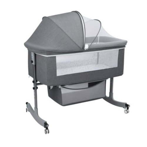 Wharick Baby Bassinet Bedside Crib Rocking Bassinets Bedside for Newborn Infant Height Adjustable Movable Beside Bassinet with Mosquito Net